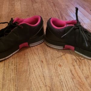 7Y black, white, and pink Jordan s